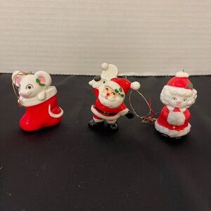 Fitz and Floyd Santa Mouse, Tennis Santa, Mrs. Claus Glass Ornaments